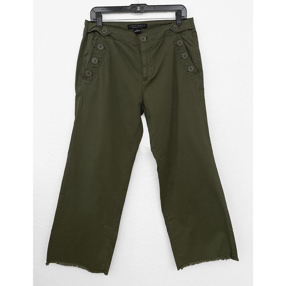 Sanctuary Women’s Cotton Stretch Sailor Button Crop Raw Hem Army‎ Green Pants 30